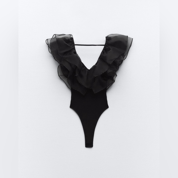 NWT ZARA RUFFLED ORGANZA RIB BODYSUIT - Picture 7 of 8